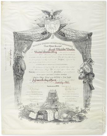 MACARTHUR, DOUGLAS. Partly-printed vellum Document Signed, as Superintendant of West Point, graduation diploma for Hugh Whitaker Winslo